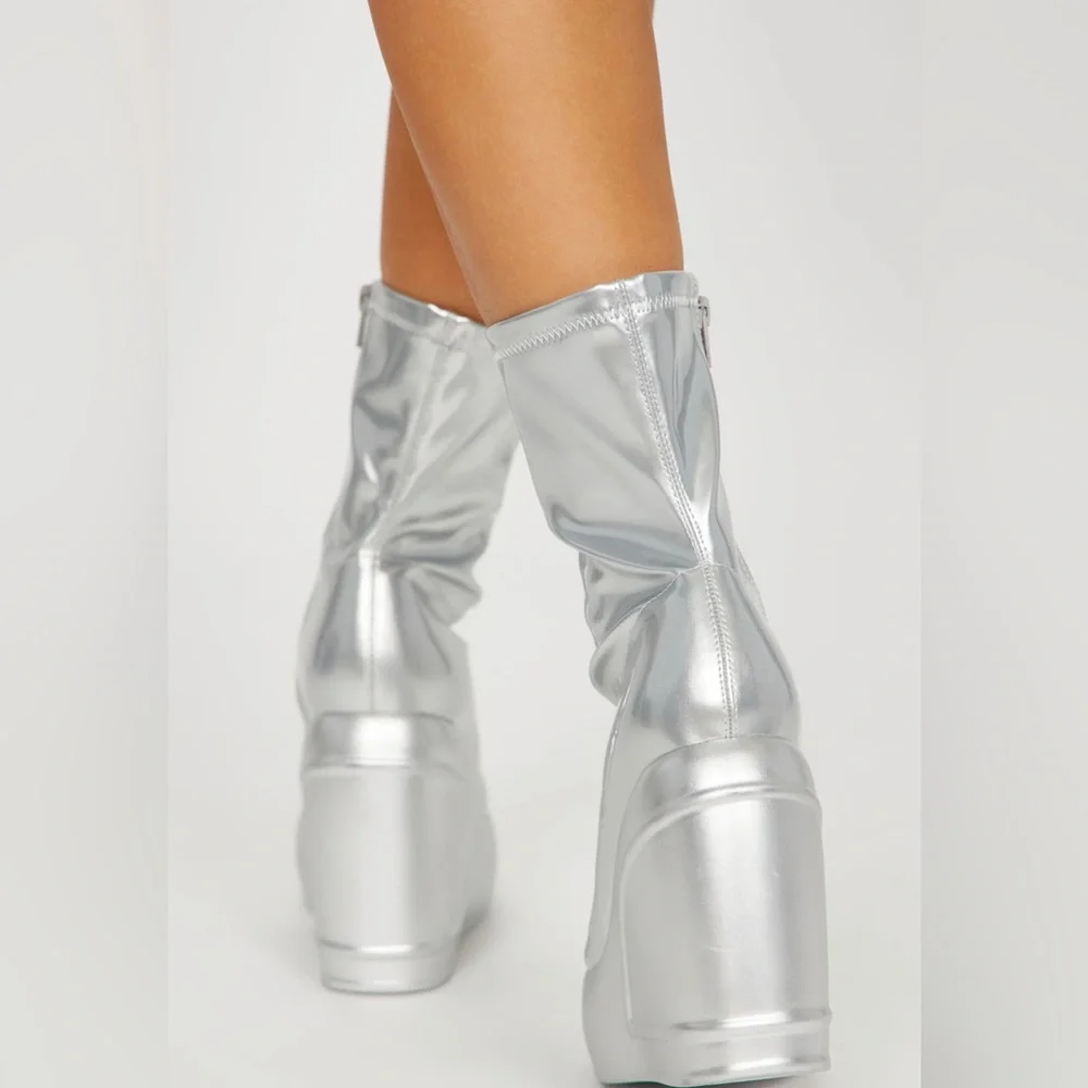NIB Mata silver wedge platform boots - Picture 2 of 6